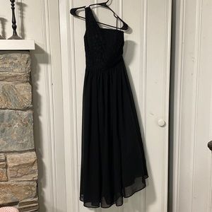 Lace One Shoulder, Long Chiffon Formal Evening Gown with Pockets